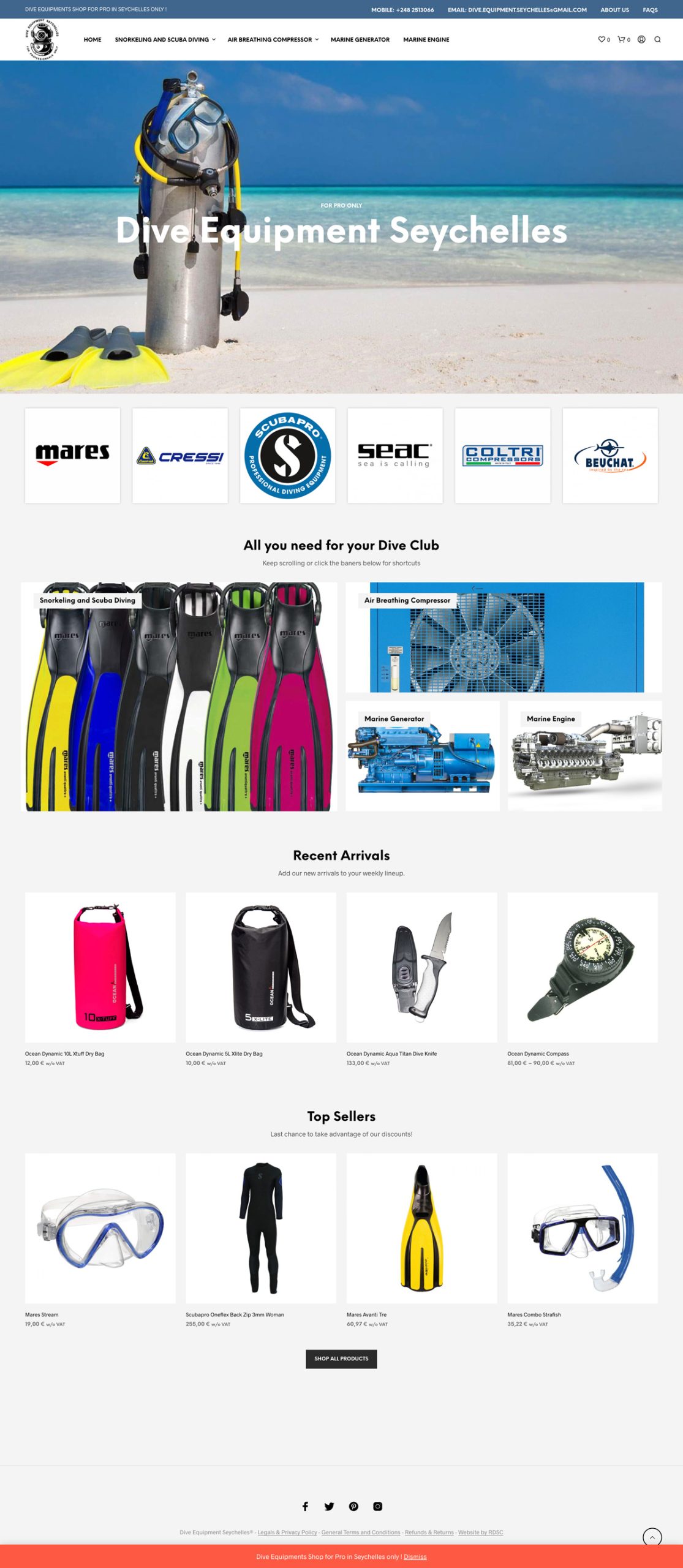 rdsc dive equipment seychelles website screenshot scaled