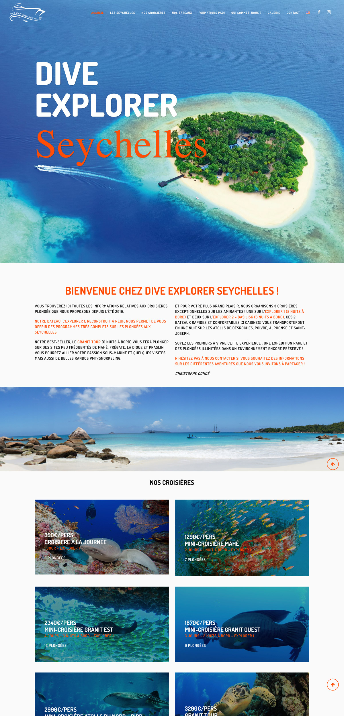 rdsc dive explorer seychelles website screenshot